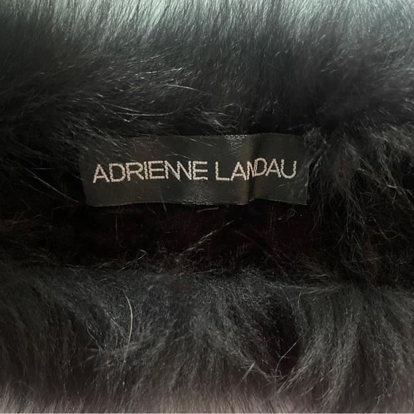 Adrienne Landau Black Fox Fur Scarf Gold Sequin Beaded Flower Embellished Collar - Picture 5 of 6